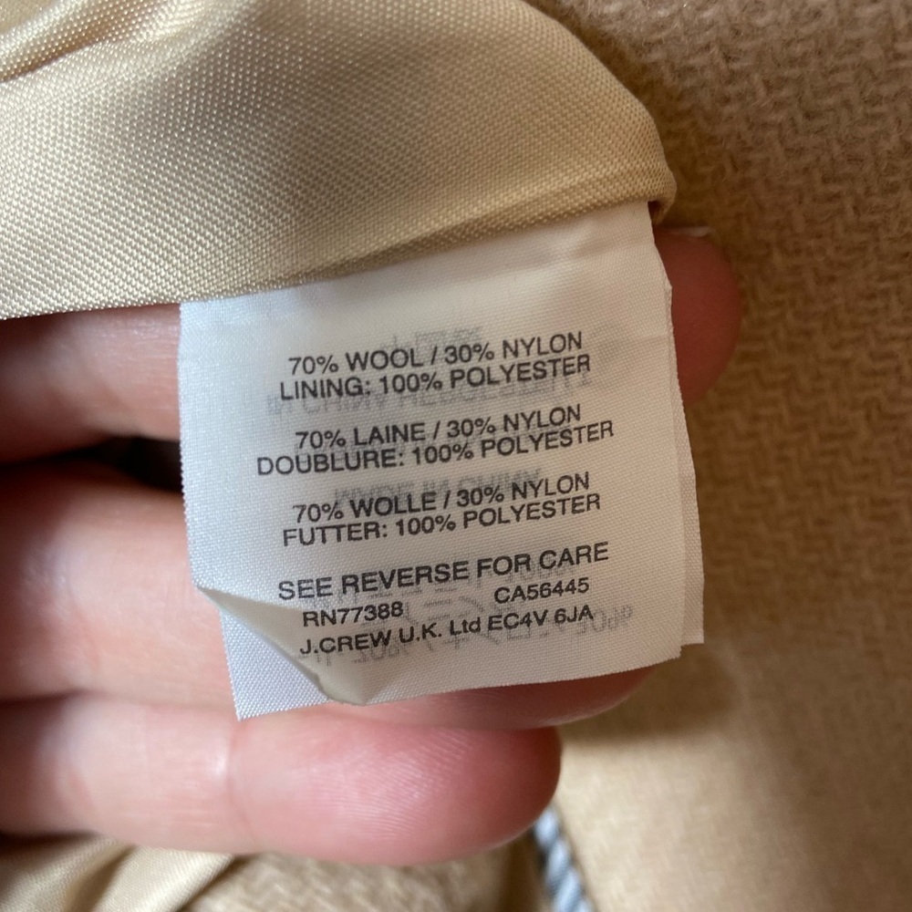 $350-J.Crew the 2007 Italian stadium-cloth wool toggle Hood coat BEIGE Sz 0P - Picture 9 of 9